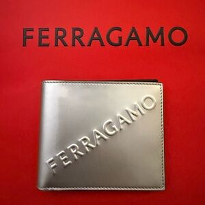 Ferragamo Men’s Silver Embossed Leather Bi-Fold Wallet